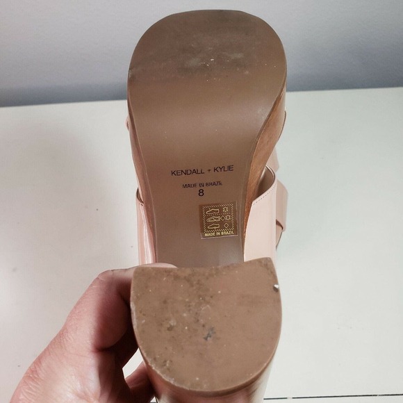 Kendall & Kylie Shian Patent chunky Sandal sling back nude‎ crossover open toe 8 - Picture 5 of 7